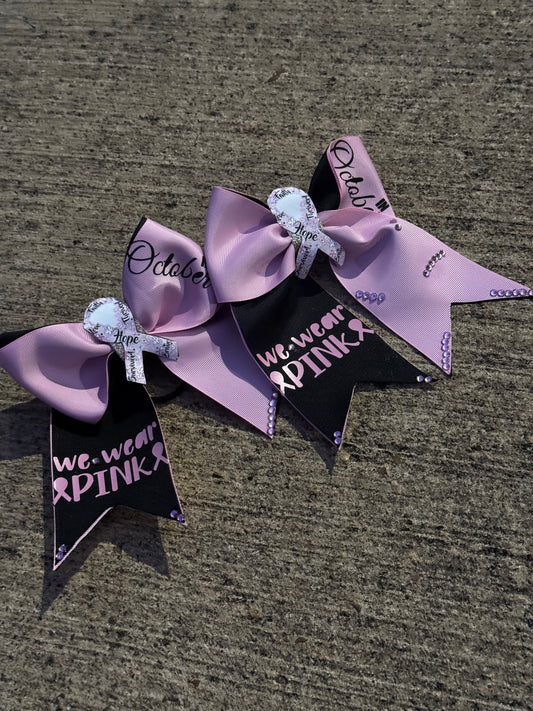 Custom Breast Cancer Awareness Hair Bow – Pink & Black with Rhinestones