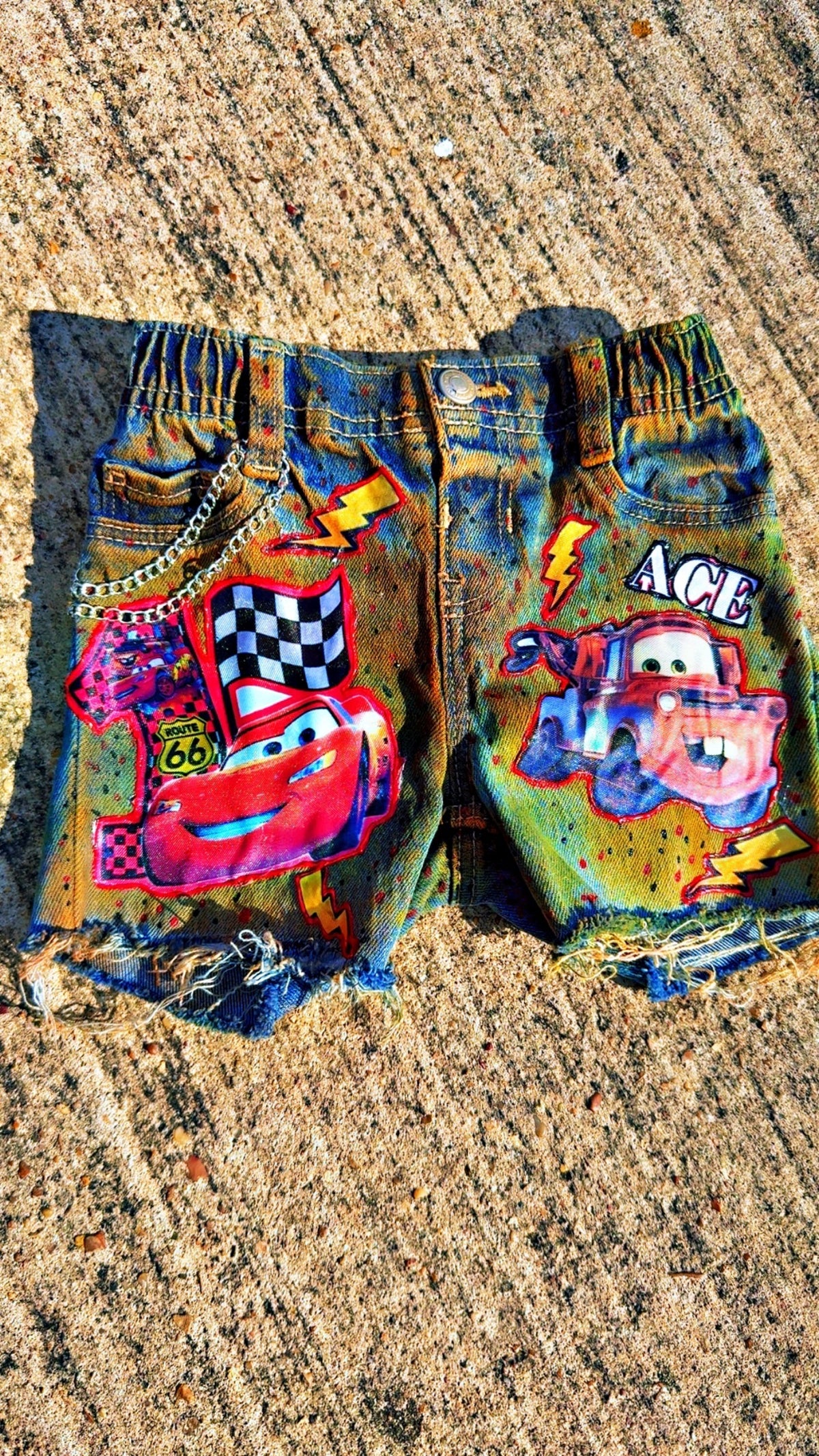 Cars Custom Boys’ Birthday Outfit – Personalized Shirt & Denim Shorts with Chain